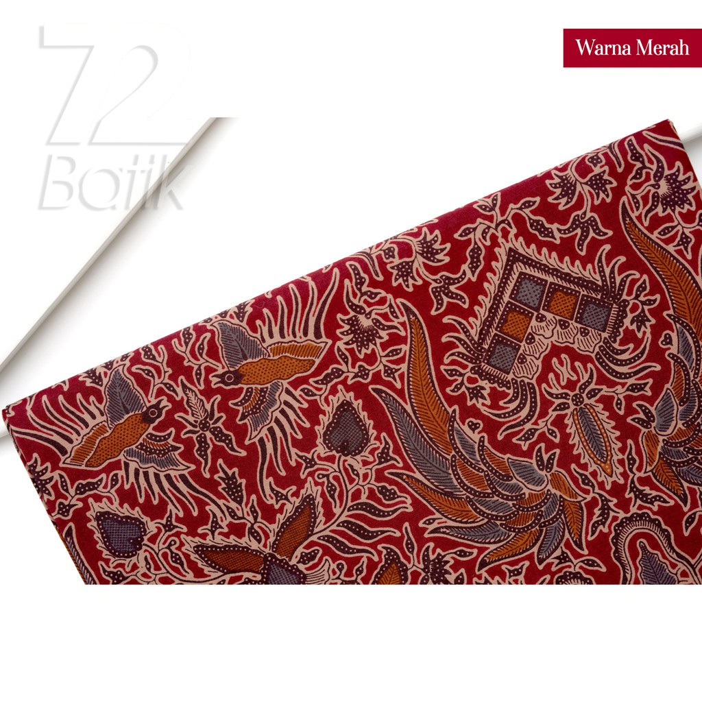 KAIN BATIK PREMIUM Bahan Katun Motif Sayap Burung Warna Merah Abang 726363 Cap 72 Jarik Jarit Samping Kebat Panjang Batik Katun Modern Premium Bahan Seragam Batik Pernikahan Kantor Keluarga Murah Kamen Jadi Batik Bali Lembaran