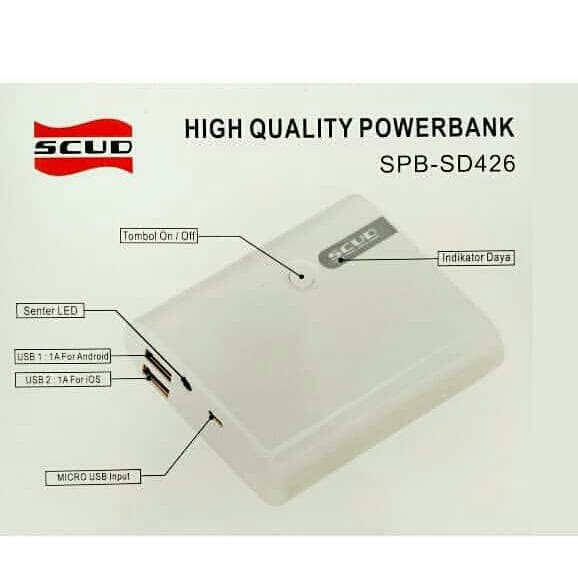 POWERBANK SCUD SD426 ORIGINAL 10.400mAh OUTPUT 1A DAN 2A