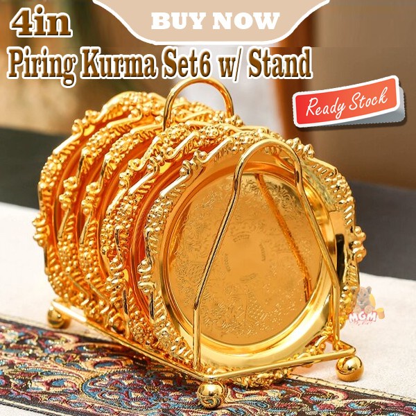 Stand with Piring Buah kurma Stainless Emas kue permen Gold 6pc set