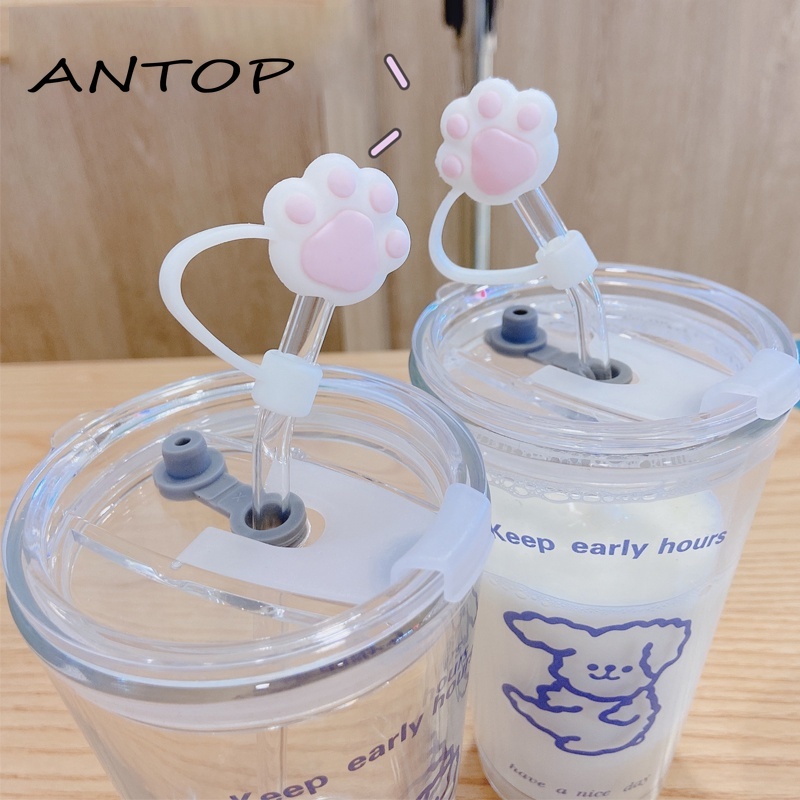 Tutup Sedotan Universal Anti Debu Reusable Bentuk Bunga Daisy/Strawberry/Telapak Hewan Bahan Silikon ANTOP