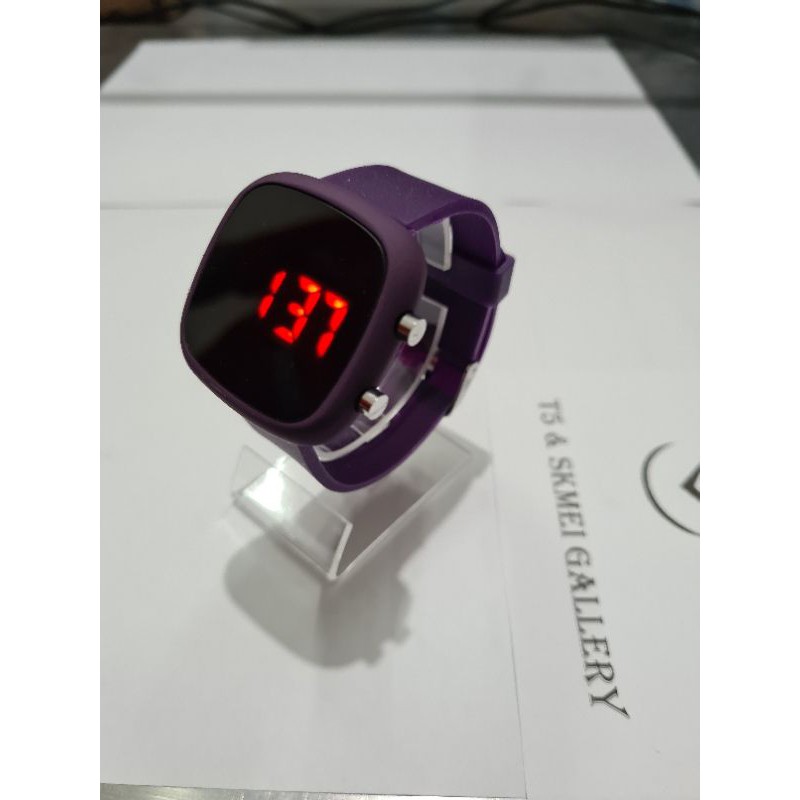 Jam Led watch oval free gift box-Ungu Tua ov