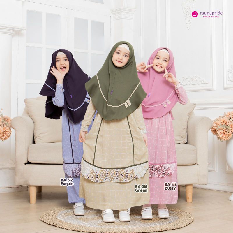 RGA 316 Green Hijau Purple Ungu Dusty Pink Rauna Set Gamis Anak