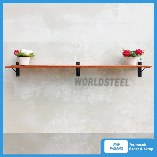 Mars_Venus - Rak Dinding 1M Minimalis Tempel Vintage Ambalan Kayu Rak Buku Bunga - Cokelat, Panjang