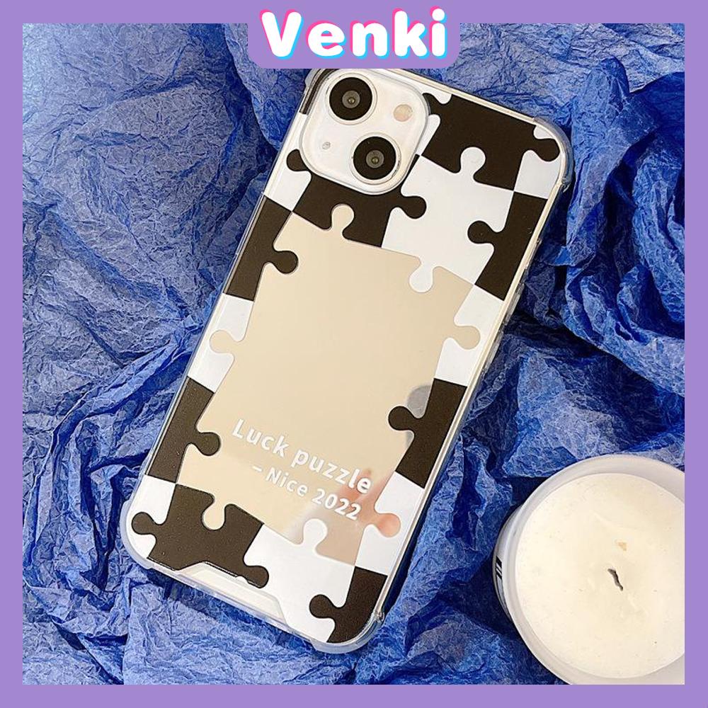 iPhone Case Luxury Acrylic Mirror Airbag Shockproof Protection Camera Black White Puzzle Simple Compatible For iPhone 11 Pro Max 13 Pro Max 12 Pro Max 7Plus XS Max