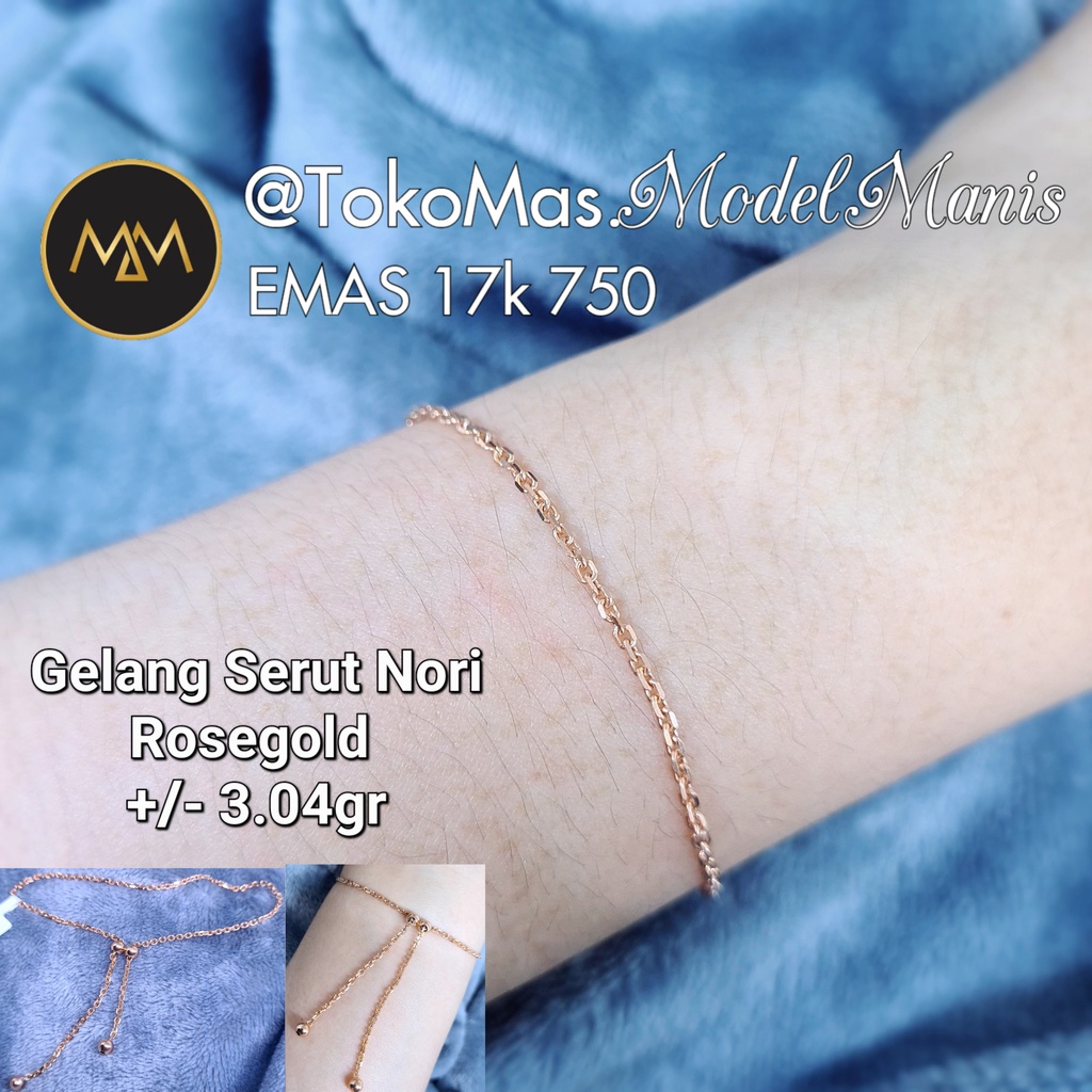 Gelang Serut nori kotak emas rosegold 750 kadar 17k
