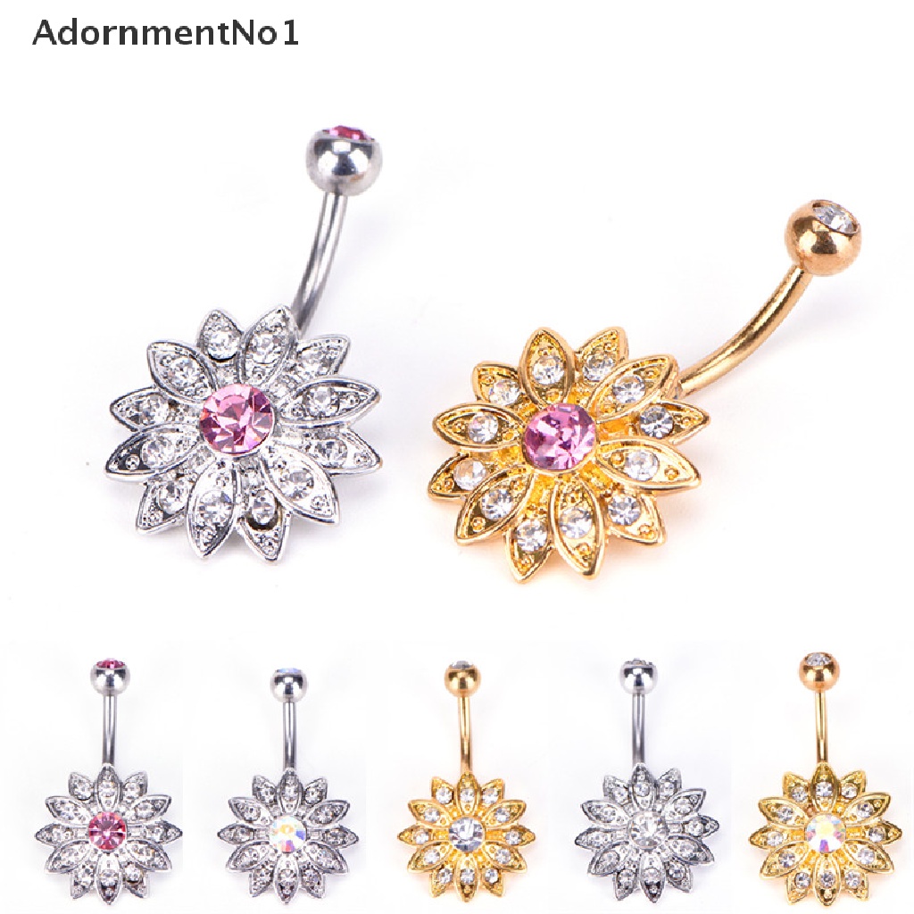 [AdornmentNo1] Hot Crystal Rhinestone Belly Button Ring Jeweled Flower Body Piercing Jewelry [new]