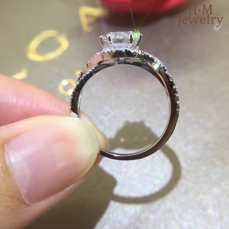 Cincin S925 Silver Full Berlian Bentuk Hati Delapan Panah
