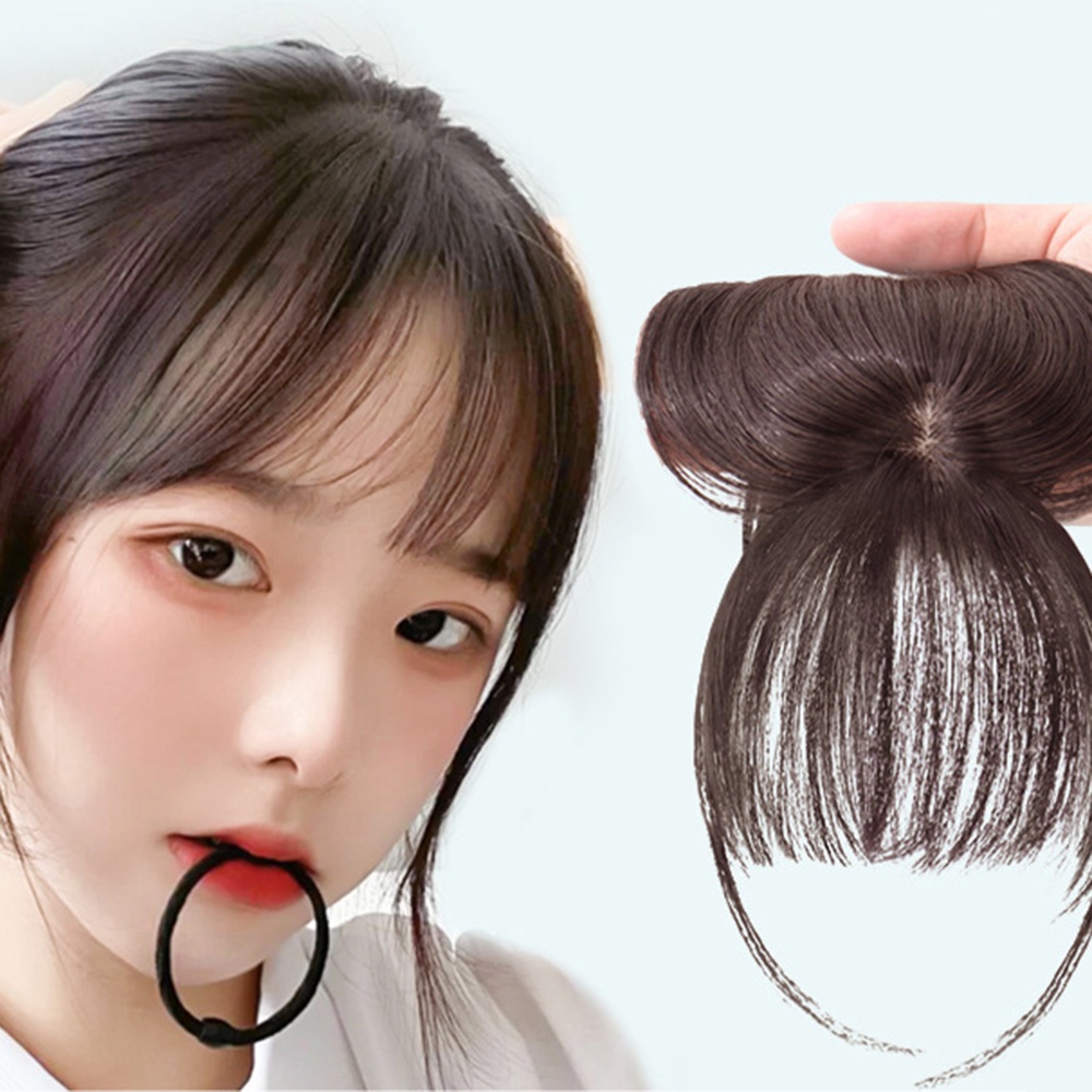 Wig Poni Udara 3D Gaya Perancis Untuk Wanita Sopak Princess Cut Poni Palsu Aksesoris Rambut