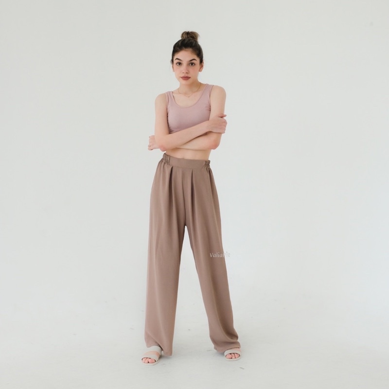 (M-XXL) Highwaist Basic Flowy Wide Pants Pallete 1