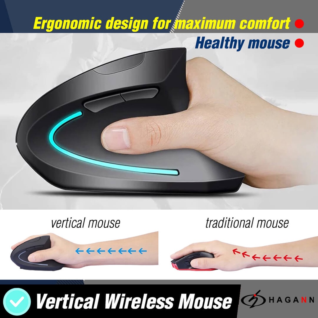 Mouse Wireless Vertical Gaming Ergonomis Laptop Vertikal Wireles USB Mause PC Komputer Game Ergonomic