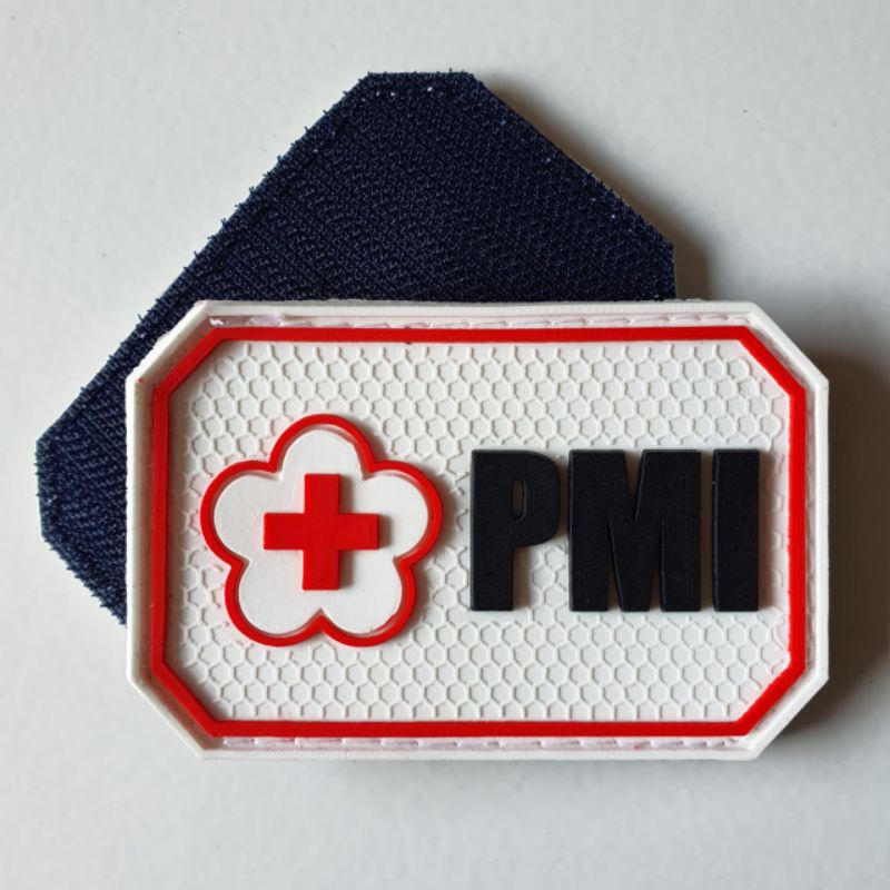 patch rubber logo PMI ( palang merah indonesia ) / tempelan emblem karet velcro