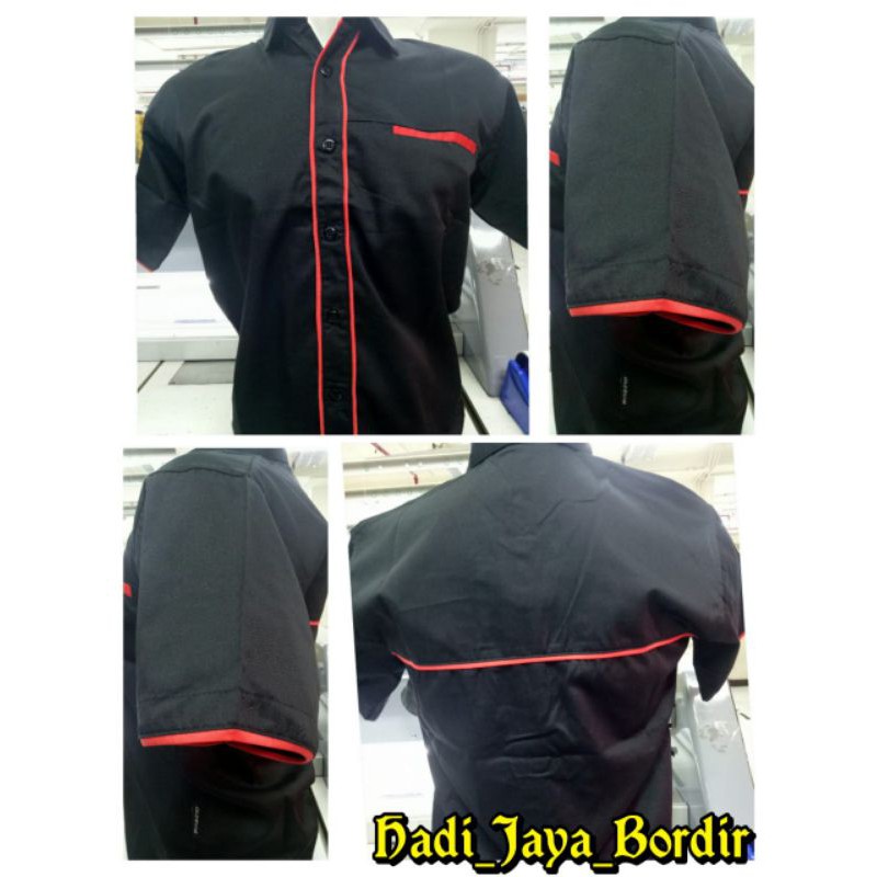 Kemeja enzino hitam list merah|AmericanDrill