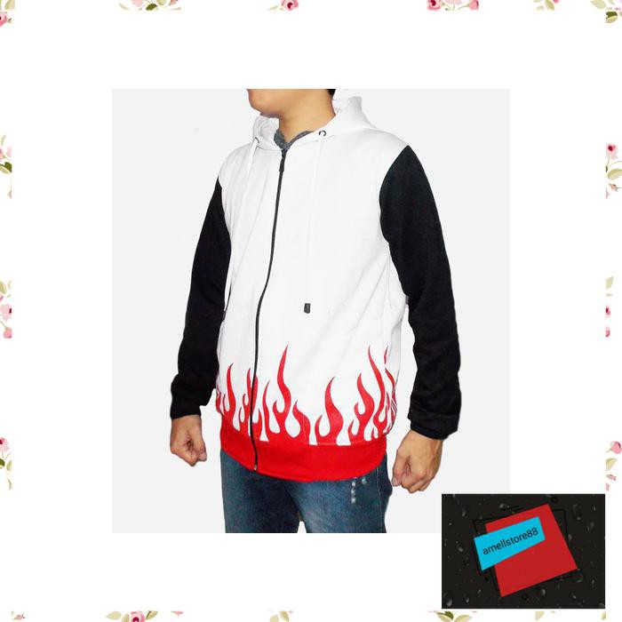 Jaket Pria parasut parka gunung Anime Naruto Yondaime Hokage Putih Hitam TR72
