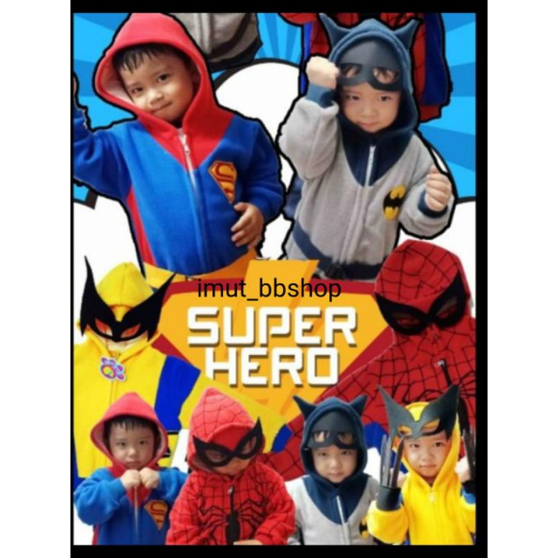 jaket anak balita karakter superhero dan topi binatang 3 dimensi