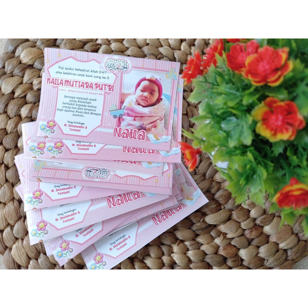 PROMO STIKER NAMA BAYI (FREE PIGURA + POTO SIZE 10R) KARTU UCAPAN ULANG TAHUN, TASYAKURAN KELAHIRAN