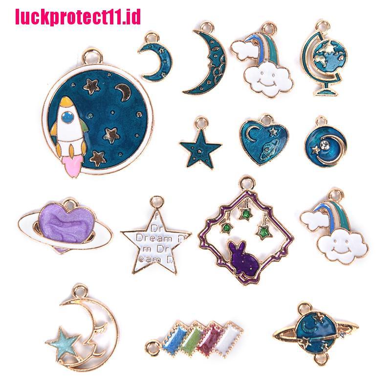 15 Pcs Liontin Enamel Bentuk Bulan Bintang Universe Untuk Membuat Perhiasan Charms