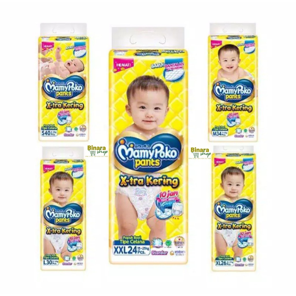 Mamypoko Pants X-Tra Kering Mamy Poko S40/M34/L30/XL26/XXL24 Pampers diapers Popok Bayi Tipe Celana