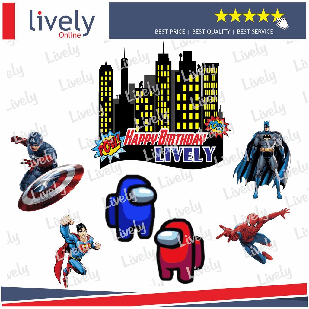 CUSTOM NAMA CAKE TOPPER KARAKTER SUPERHERO AU HIASAN KUE ULANG TAHUN HAPPY BIRTHDAY