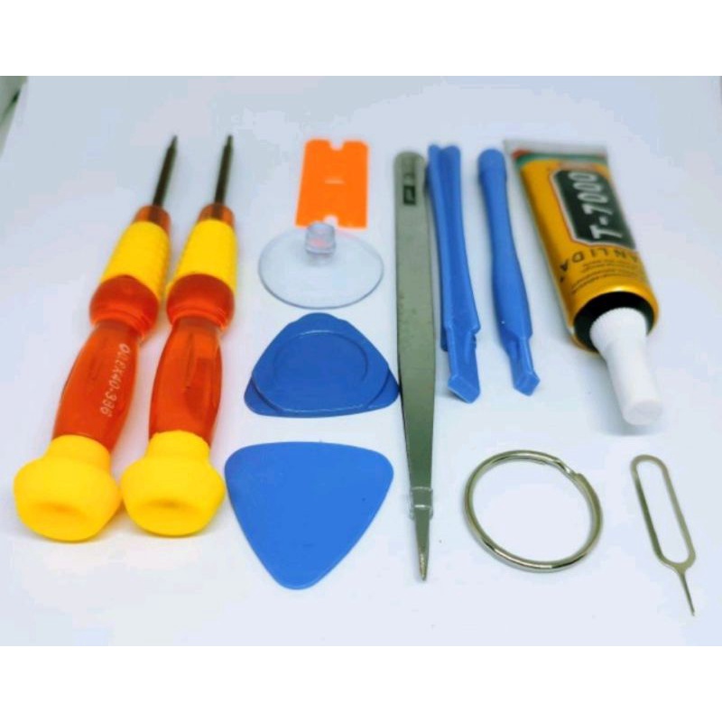 Obeng Set Tools Hp 10 in 1 Plus Lem t7000 15 ml Isi Hitam Ori Murah Nampol