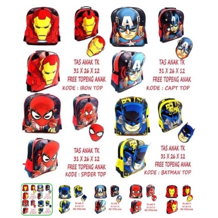 NEW ARRIVAL ~ COD ~ Tas Ransel Sekolah ANak TK + Topeng Iron Man Spiderman Batman Captain