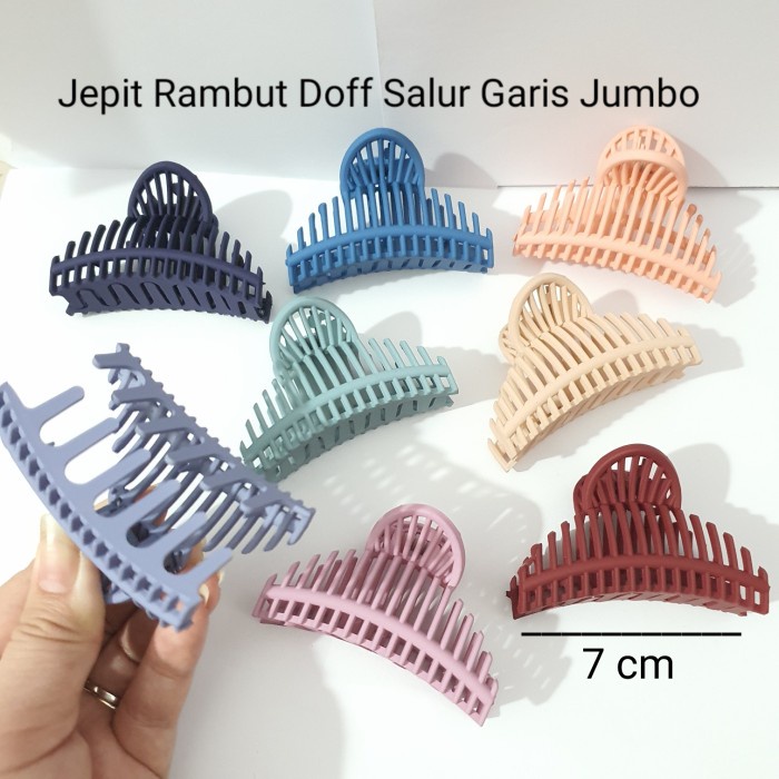 123-Jepit Rambut Doff Salur Garis Jumbo Bangkok Klip Rambut Import