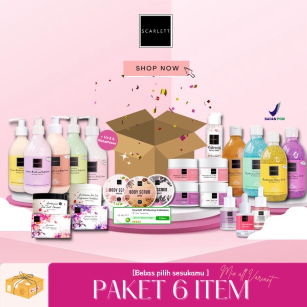 Promo PAKET SCARLETT WHITENING 6 ITEM - Body Lotion Body Scrub Shower Scrub Diskon