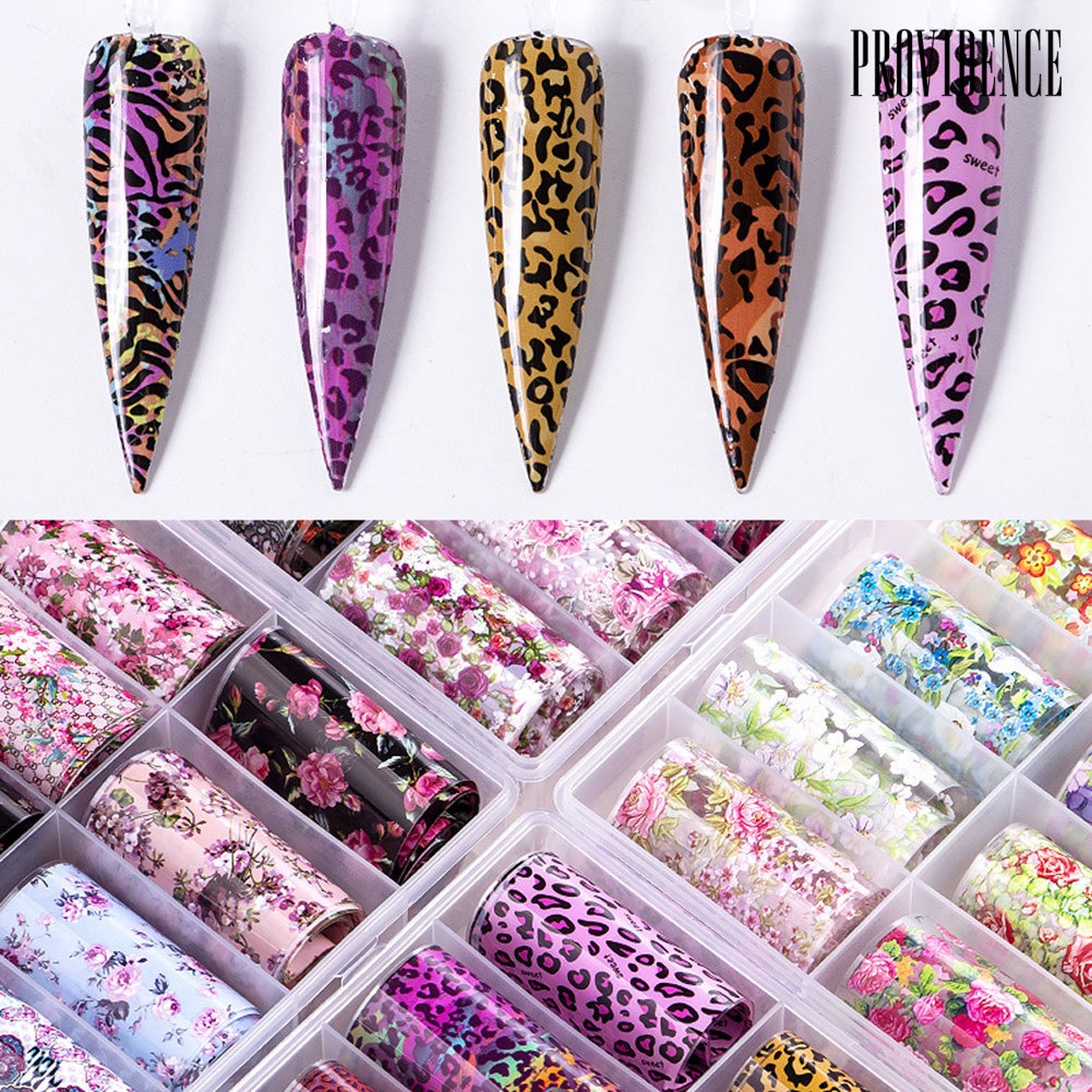 Providence 10 Rolls Starry Flower Leopard Transfer Paper Nail Art Sticker Decal Decoration