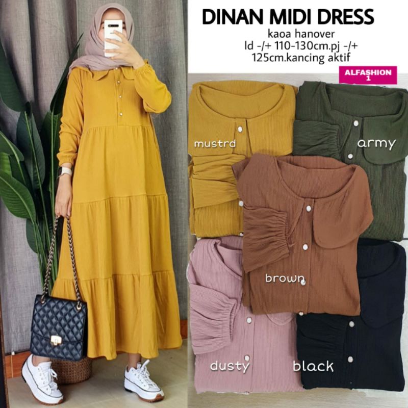 Gamis polos Dinan midi dress kaos hanover