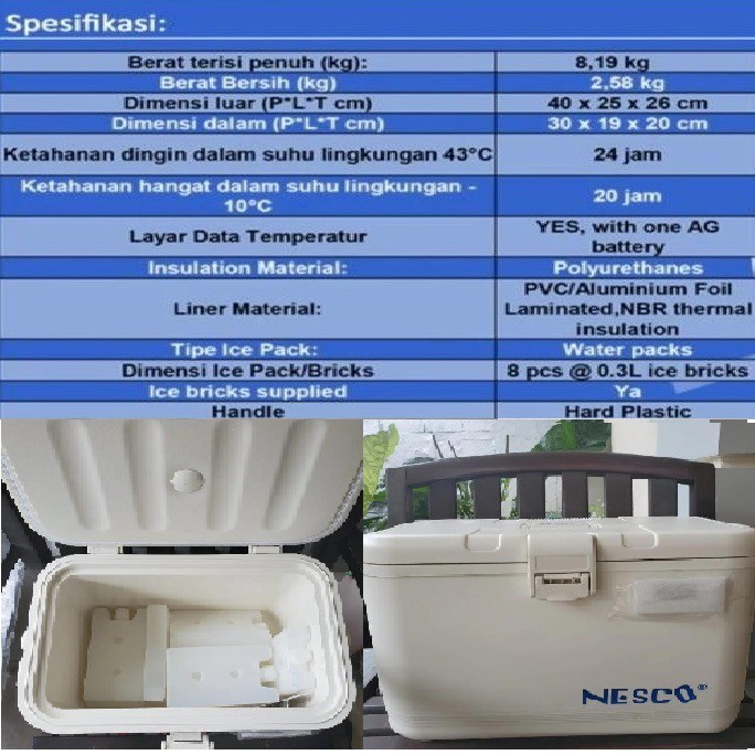 Cool Vaccine Carrier 12L Tempat Cooler box 12 liter Nesco