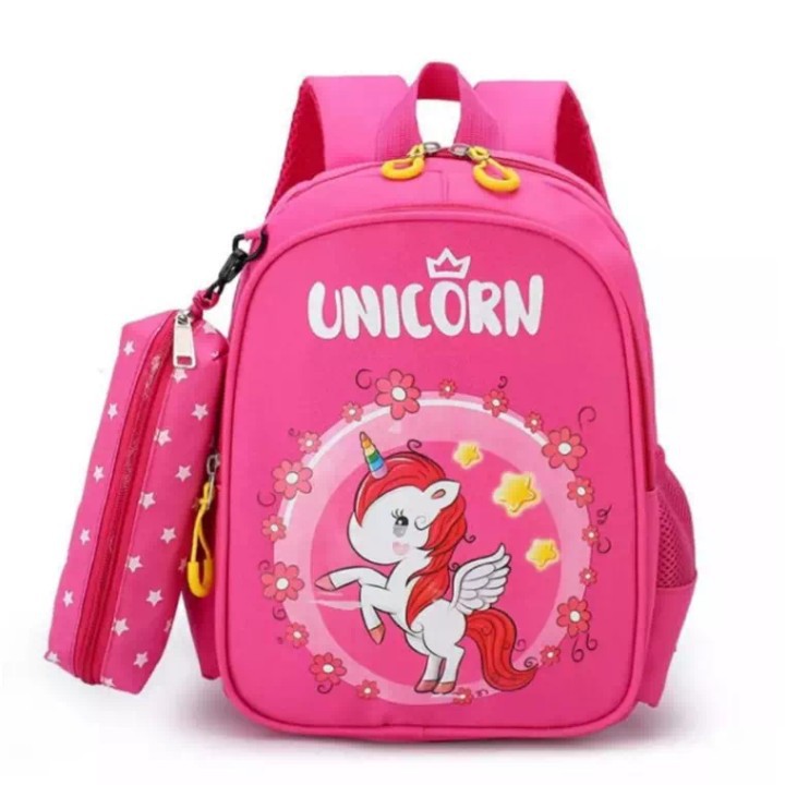 Tas Sekolah Anak Anak perempuan Tk Sd Ransel Anak Princes Unicorn 2 in 1 ada Tempat pensil