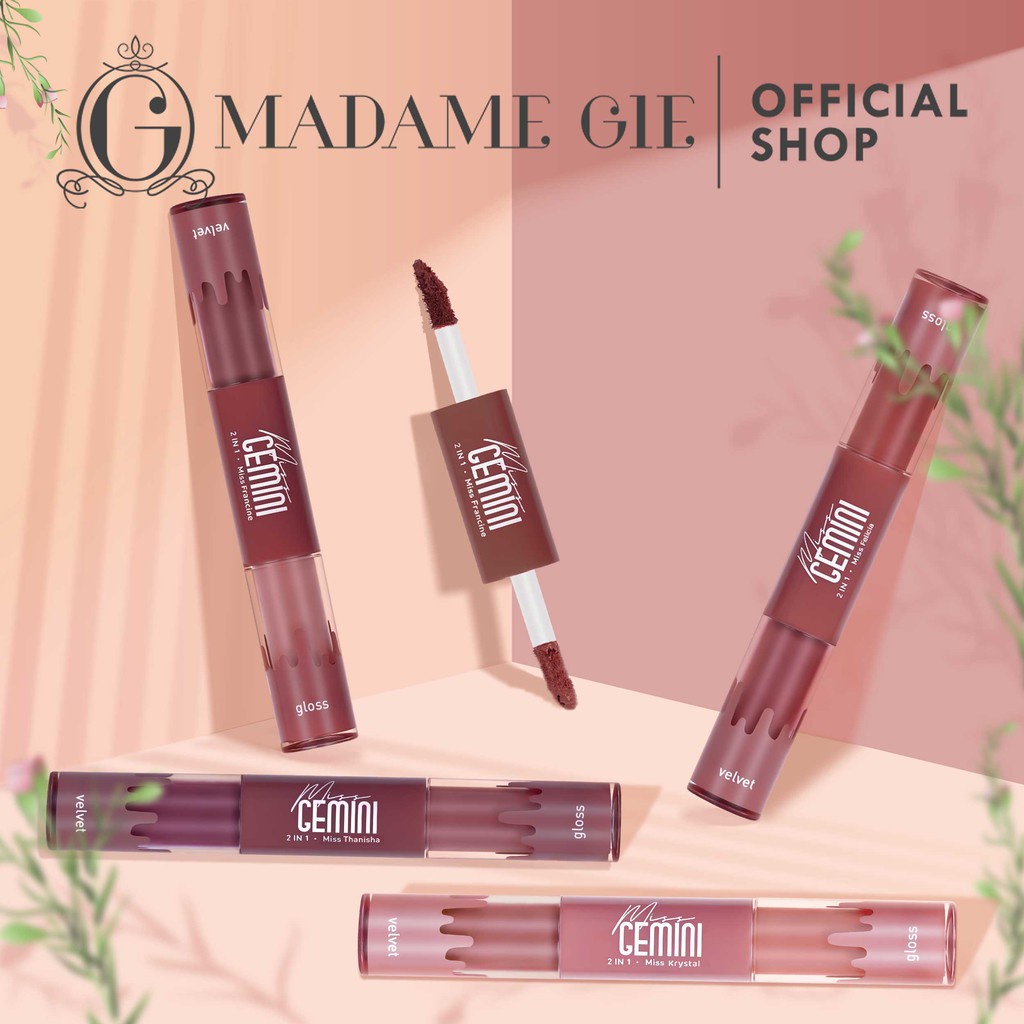 MADAME GIE Miss Gemini 2in1 Gloss &amp; Velvet - Make Up Lipstick - Lip Cream BPOM