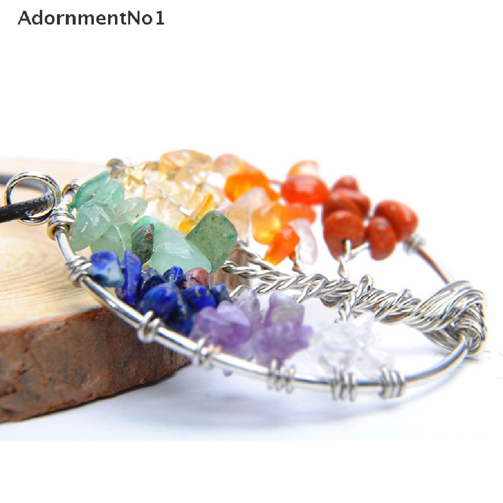 (AdornmentNo1) Kalung Rantai Dengan Liontin Pohon Kehidupan Hias 7 Batu Kristal Quartz Chakra Untuk Wanita
