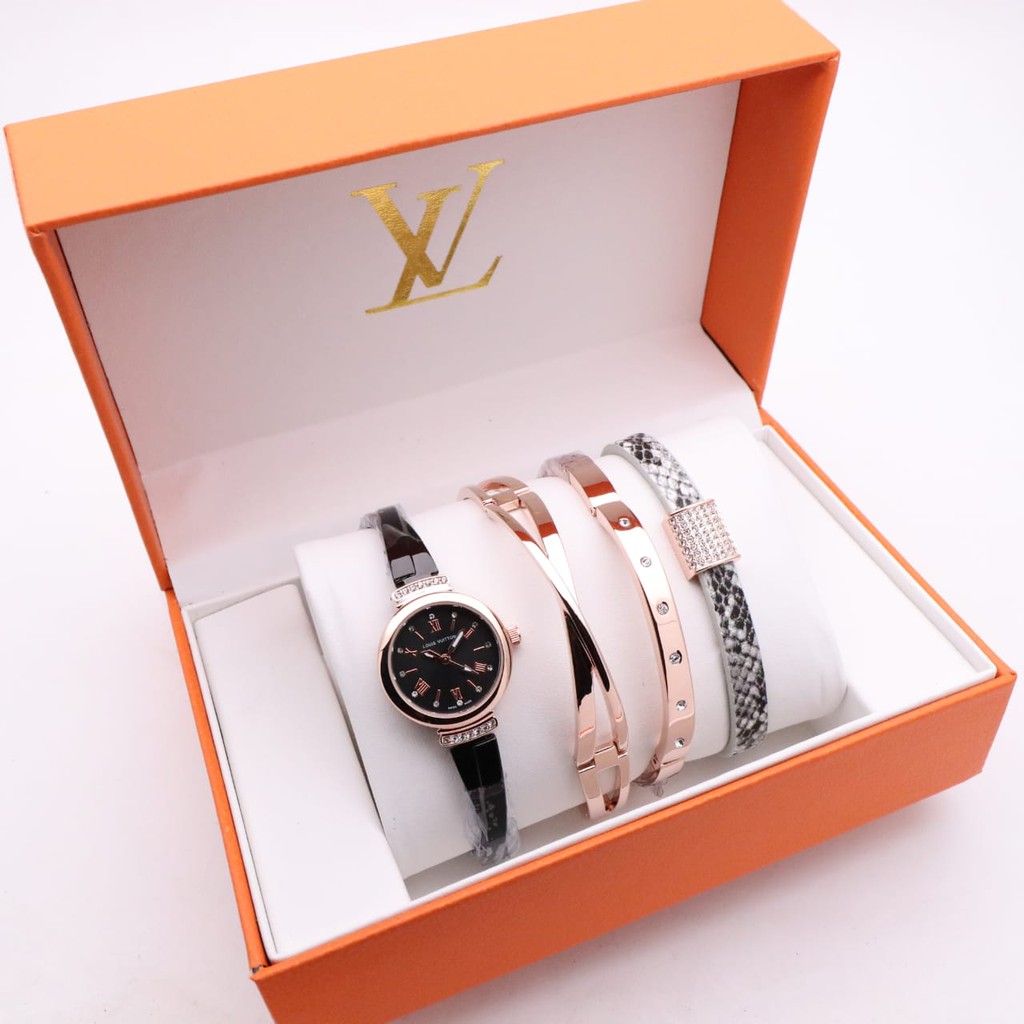 Jam Tangan Wanita Louis Vuitton LV M19J30 Full Set Rantai Stainless Free Gelang 3 & Box [ Bisa COD ]