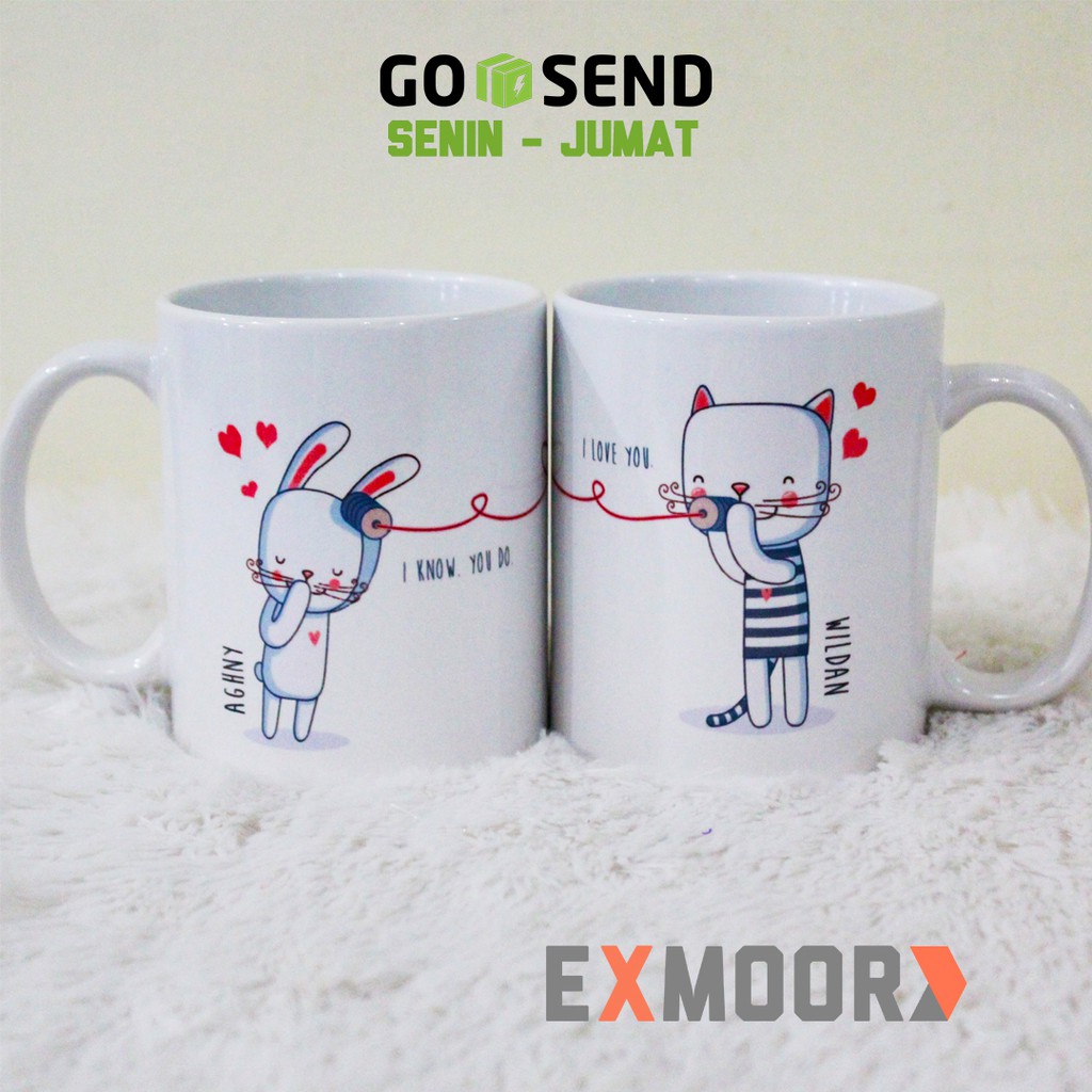 Mug Couple Cat &amp; Rabbit (Kado Pernikahan)