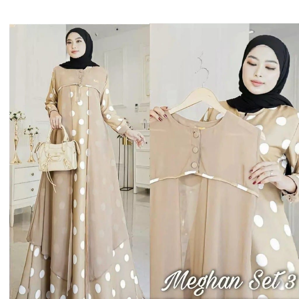 BARU-Gamis Terbaru 2021 Meghan Set / 2 in 1 Gamis + Outher Busui Friendly dan Wudhu Friendy Bahan Ce