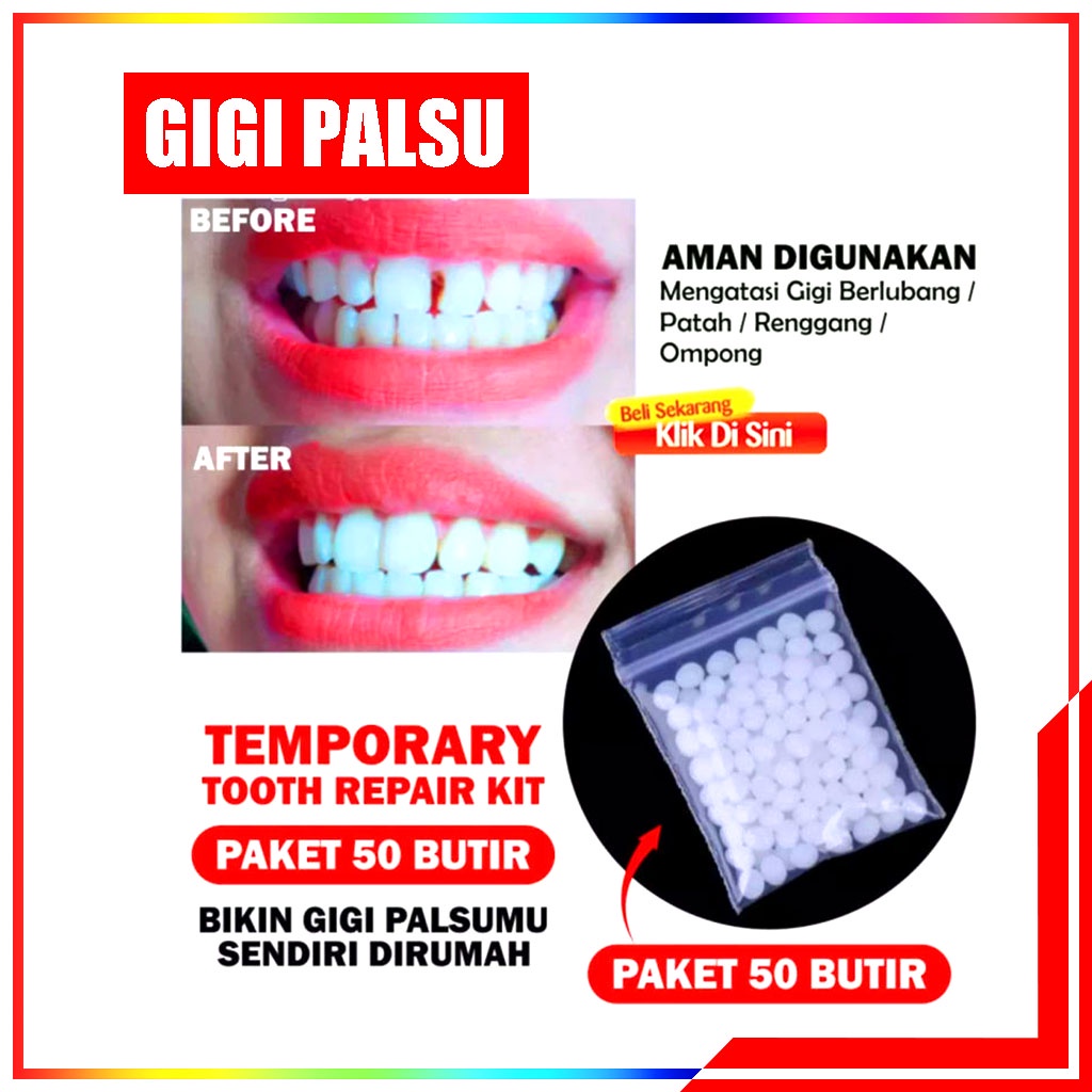 Penambal Gigi Berlubang Temptooth Gigi Palsu Atas Bawah Penutup Gigi Berlubang - Lem Penambal Gigi Patah Copot Bolong - Gigi Palsu/Penambal Gigi