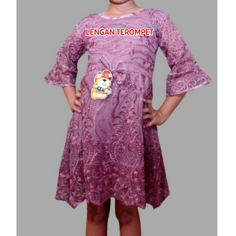 Dress Anak Full Brukat Lengan Terompet / Bisa Pilih Warna / Dress Pesta Anak