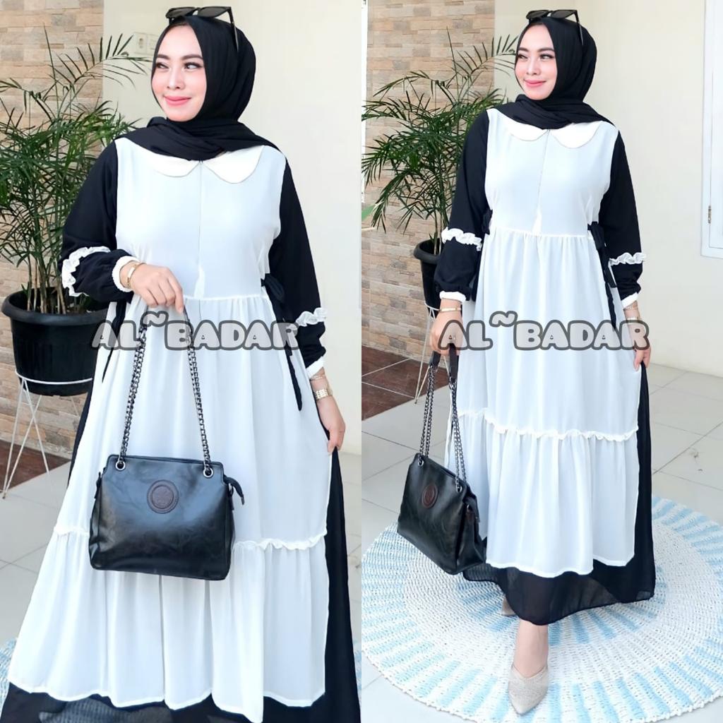 ( BISA COD)GAMIS CERUTY BABYDOLL KOMBINASI MIX SERUT PINGGANG, DRESS CERUTY BABYDOLL KOMBINASI BUSUI MODEL TERBARU BY AL BADAR