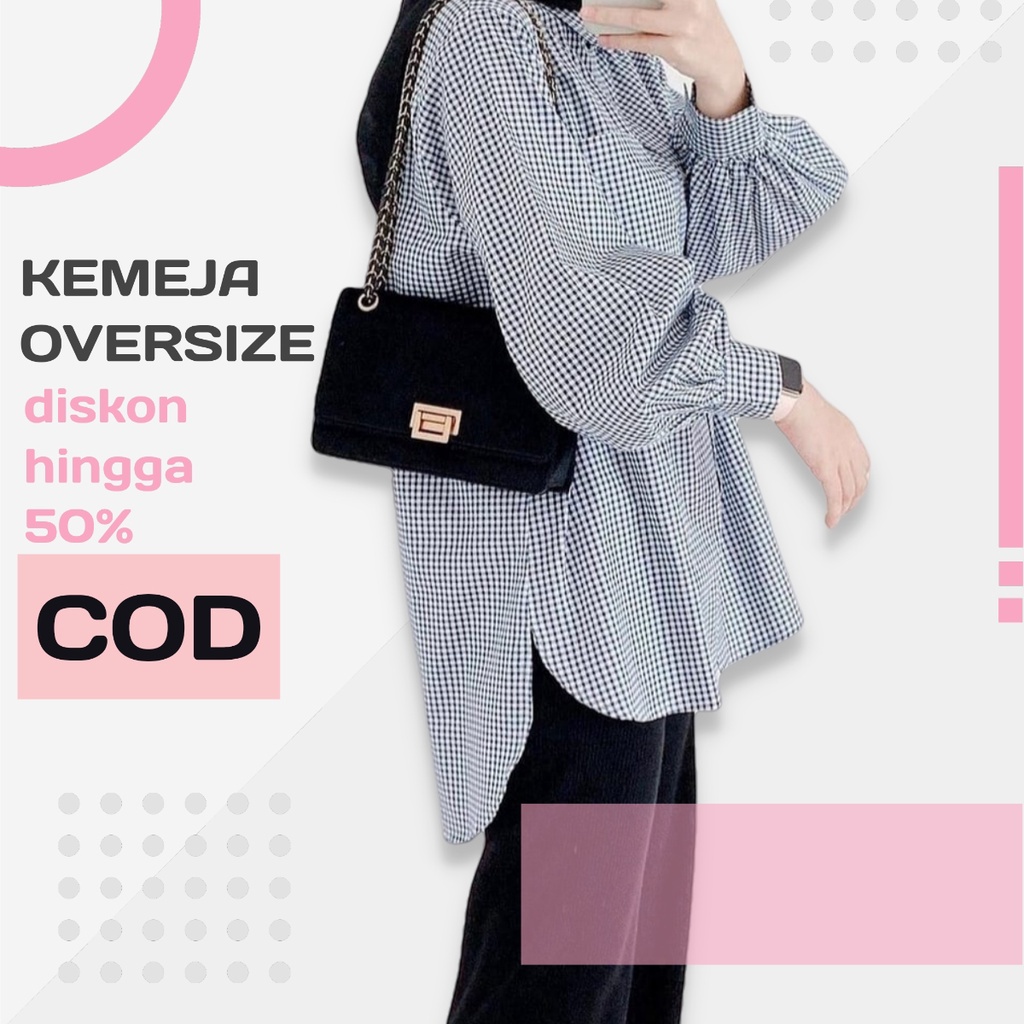 Blouse Kemeja  Atasan Cewek Busui Oversize Wanita Motif Kotak Blush Wanita Korea Lengan Panjang Musi