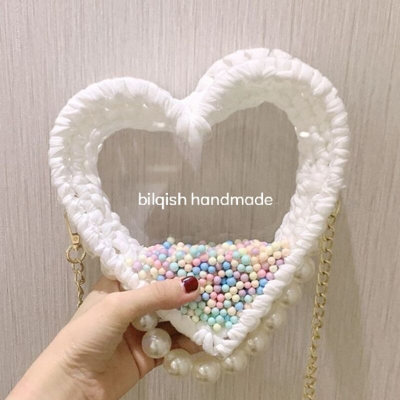 tas akrilik - tas bening rajut- tas lucu -love akrilik bag (material kit set)