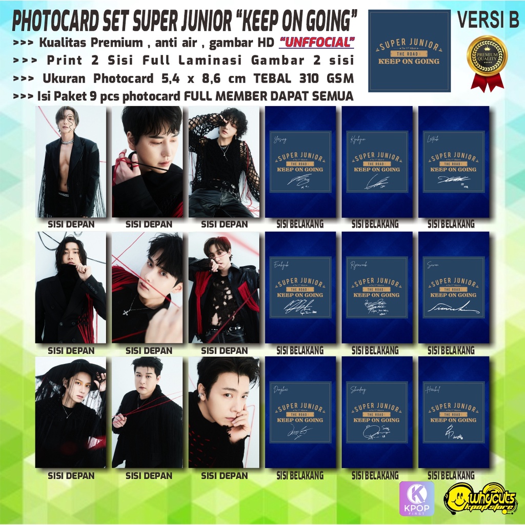 PHOTOCARD FULL SET PREMIUM UNOFFICIAL SUPER JUNIOR KEEP ON GOING / PRINT 2 SISI FULL GLOSSY LAMINASI / ANTI AIR / ISI 9 PCS