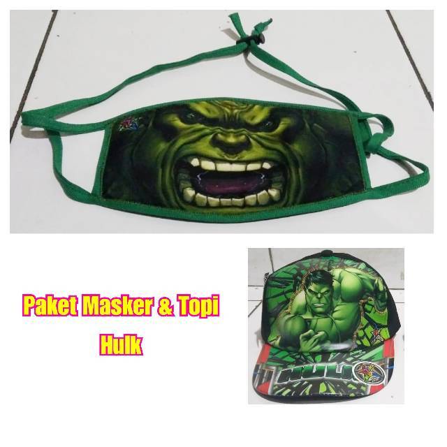 Paket Topi Masker Anak Laki Cowok Karakter Motif Gambar Kartun Superhero Avengers Hulk Hijau Keren L Shopee Indonesia