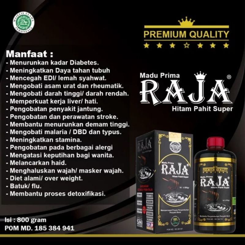 Madu Prima Raja 800 Gram - Madu Hitam Pahit Super