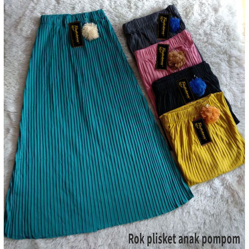 ROK PLISKET ANAK POMPOM ALL SIZE UMUR 4-11 TAHUN