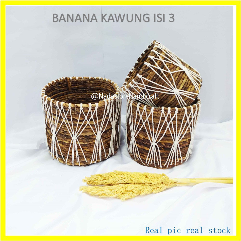 Nadastore Keranjang Banana Rajut Macrame ISI 3 / Banana Basket Kawung isi 3 PCS 20 x 18 cm x 15 cm