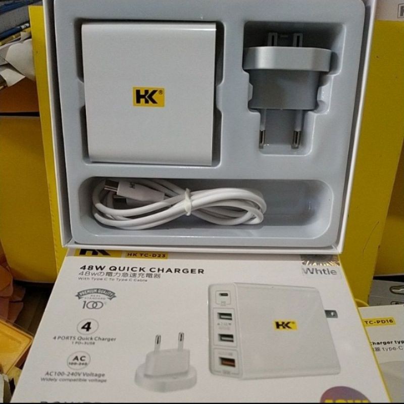 4 Prot 3 USB + PD 48W Super Quick Charge Fast Charging Charger Type-C PD3.0 QC3.0 + kabel c to c
