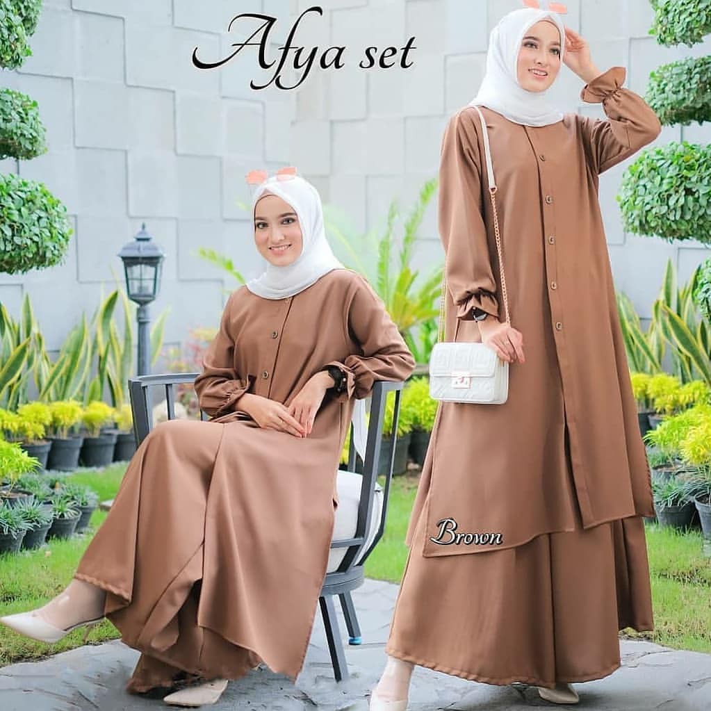 set Bahan Moscrepe Pusat Supplier Grosir Baju Muslim Wanita Bandung 2021 Outfit Hijab Modern Afya