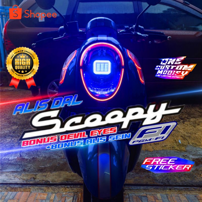 LAMPU ALIS DRL SCOOPY FI 2013 2014 2015 2016 2017 BONUS ALIS SEIN & DEVIL EYES LAMPU SENJA LAMPU LED