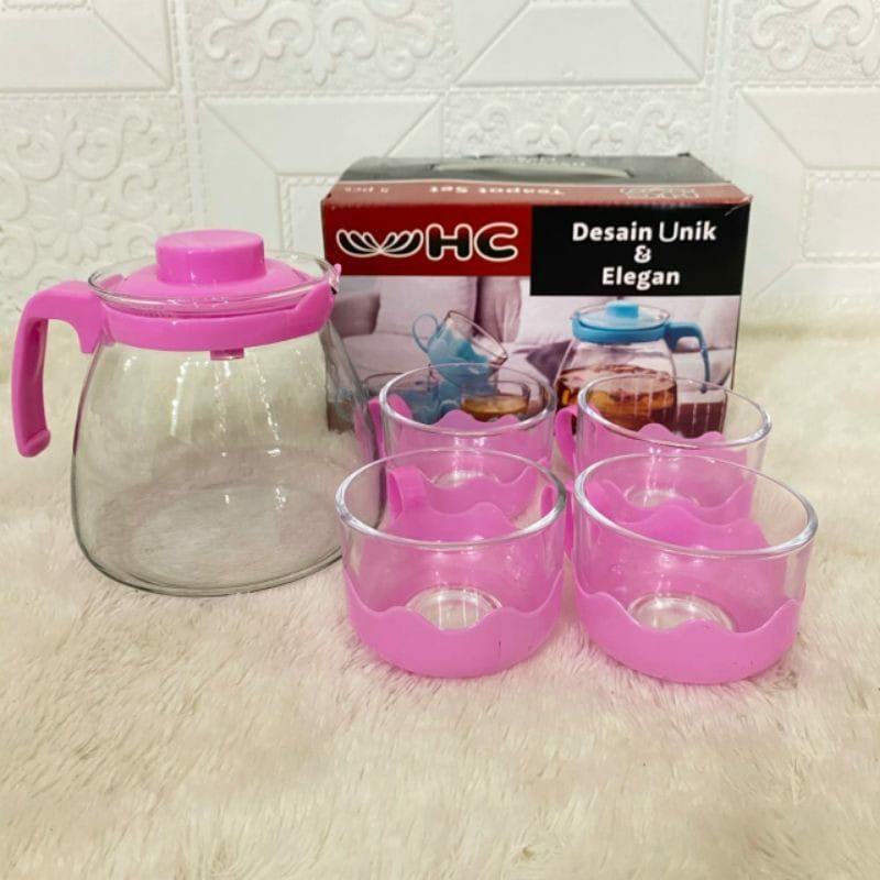 TEAPOT HC*Tea Pot Set 5 In 1 Deskripsi: 1 Set isi :4 Pcs Gelas Kaca -/+ 150 ml - 1 Pcs