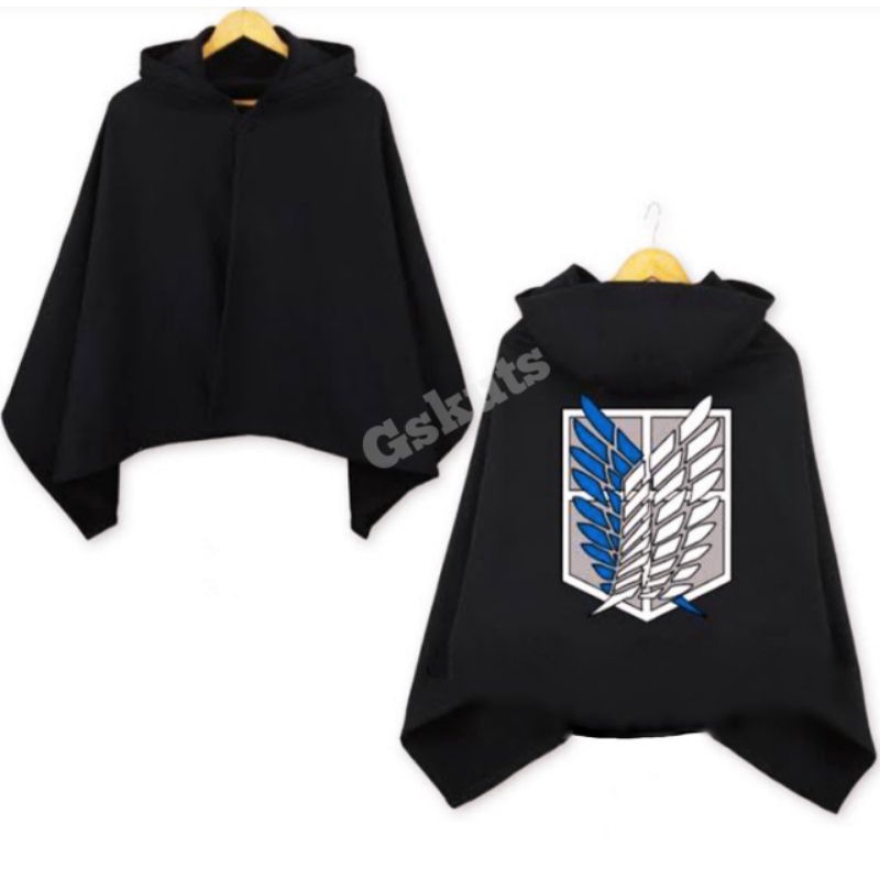 jubah hitam AOT attack on titan bahan fleece